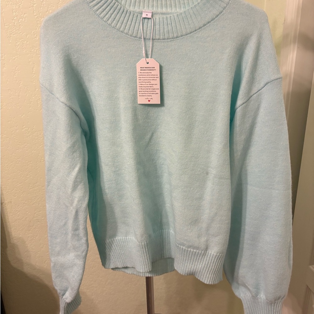 Blue Crew Neck Sweater with Relaxed Fit